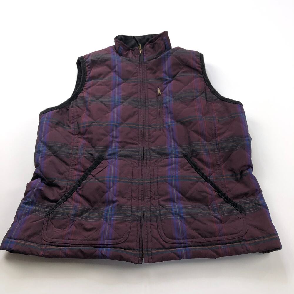 Lauren Ralph Lauren Womens XL Quilted Preppy Zip Plaid Vest Corduroy Purple